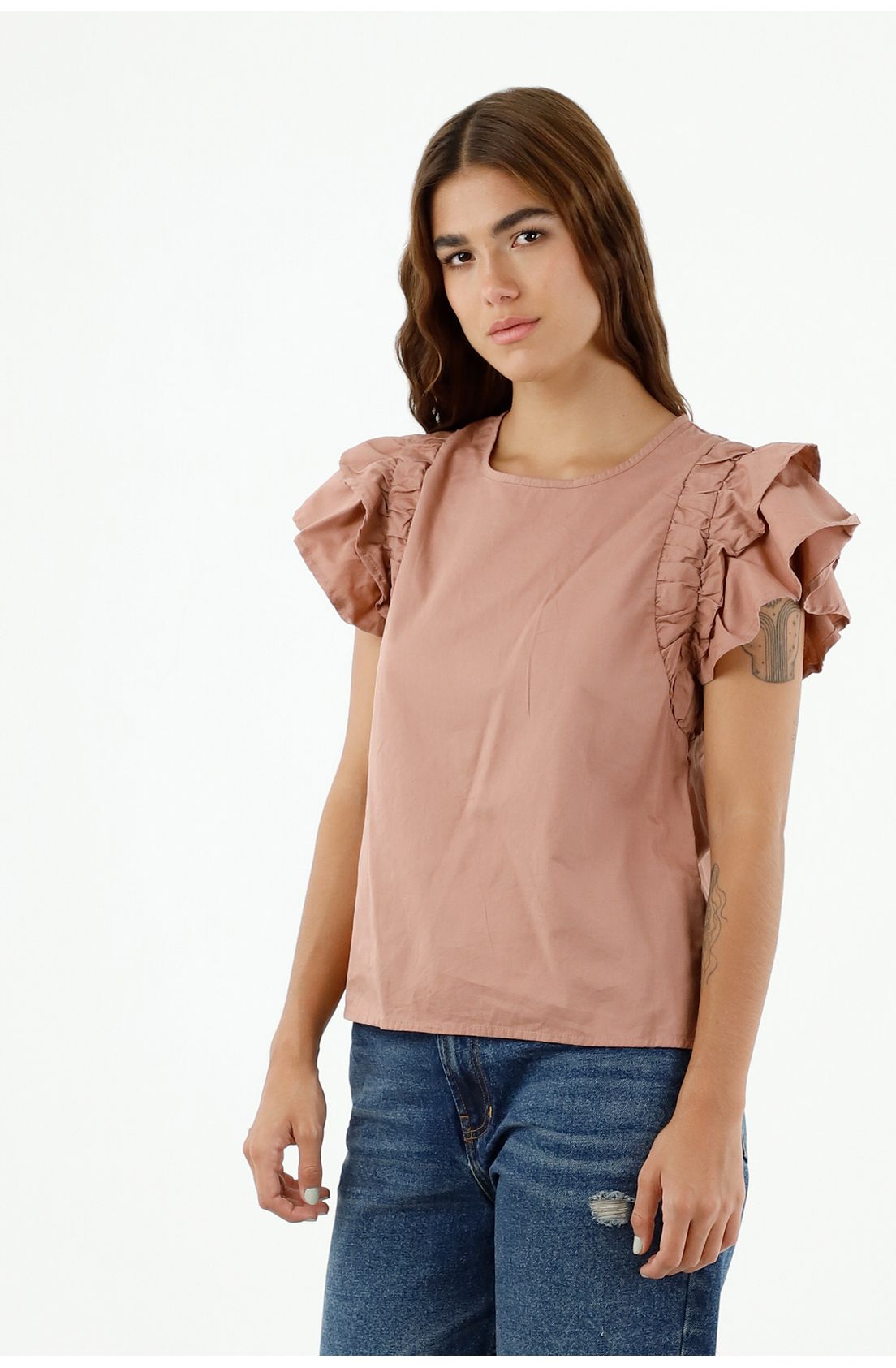 camisa cuello redondo mujer