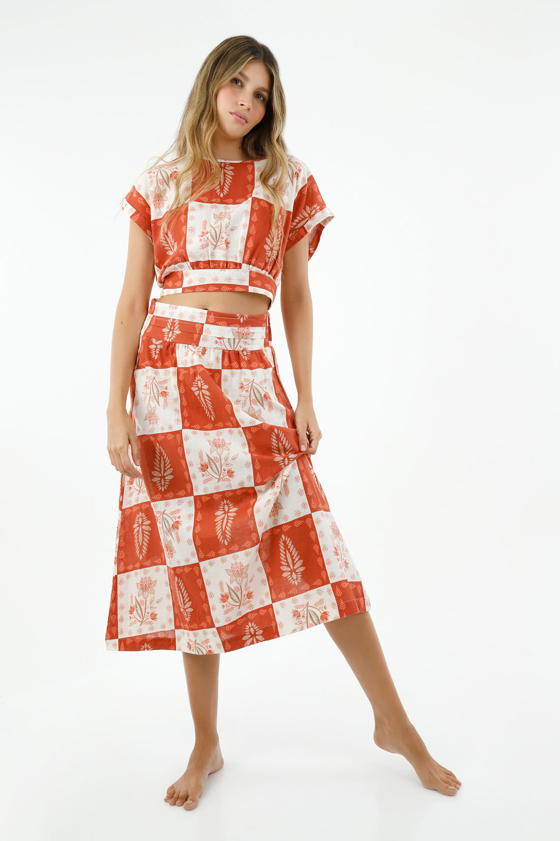 Falda midi estampada para mujer