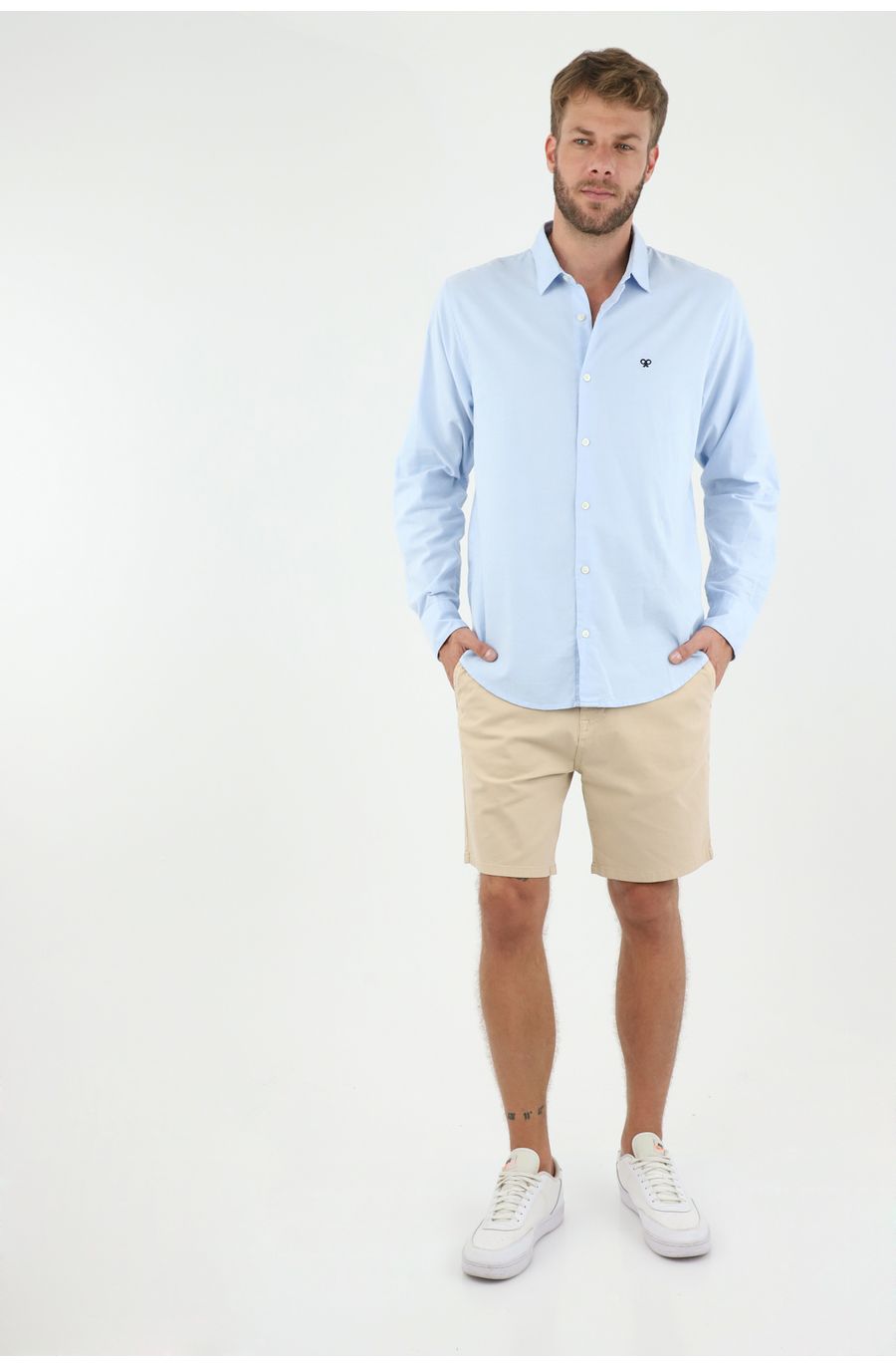 Camisa azul manga larga para hombre