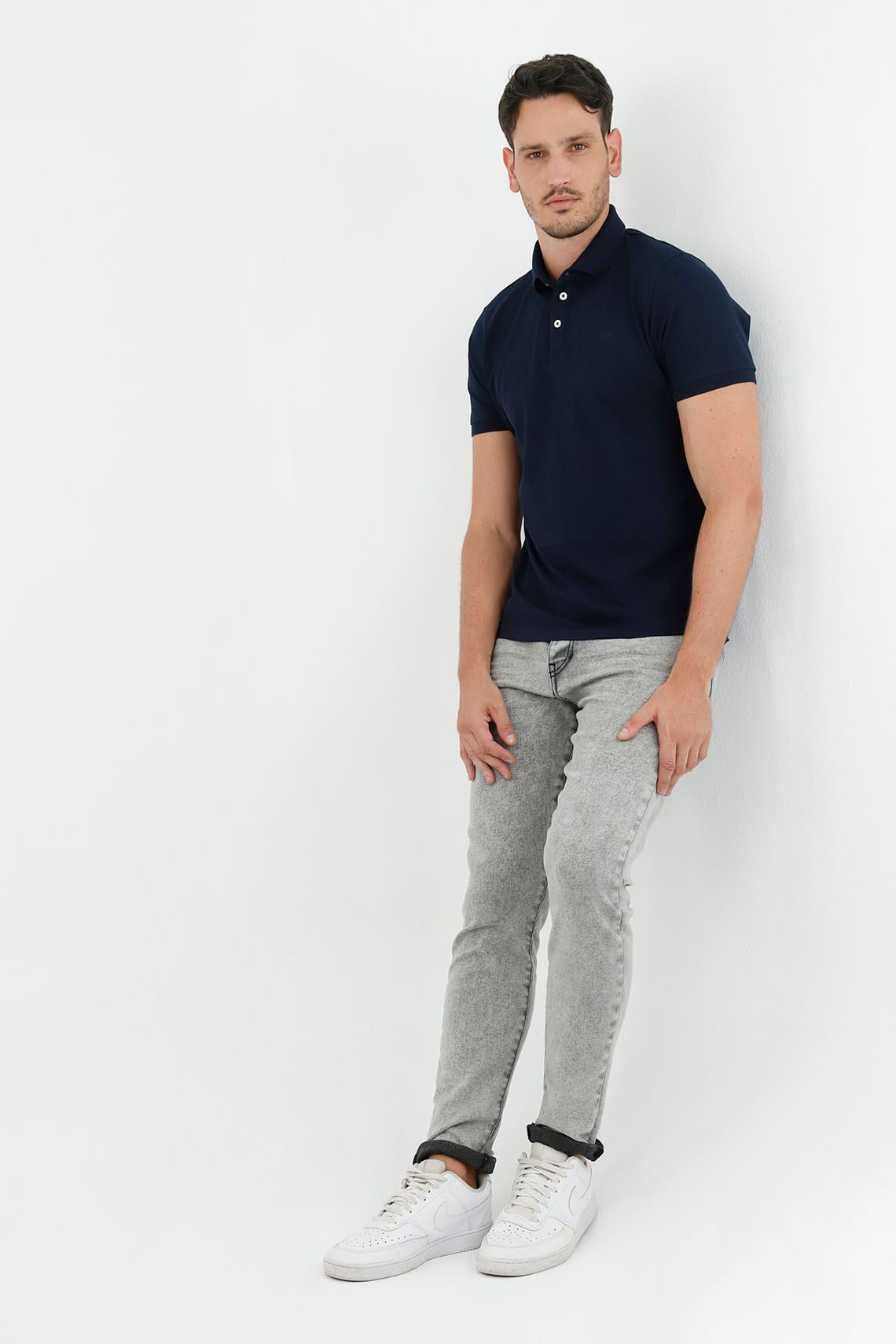 Polo azul Lycra-Algodón para hombre