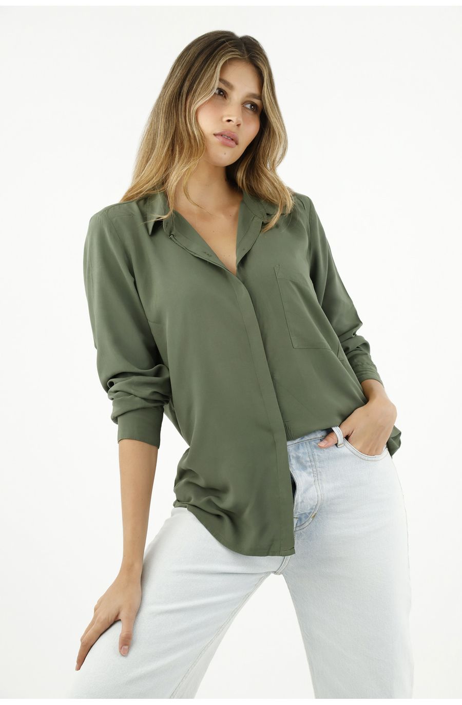 Camisa manga larga verde para mujer