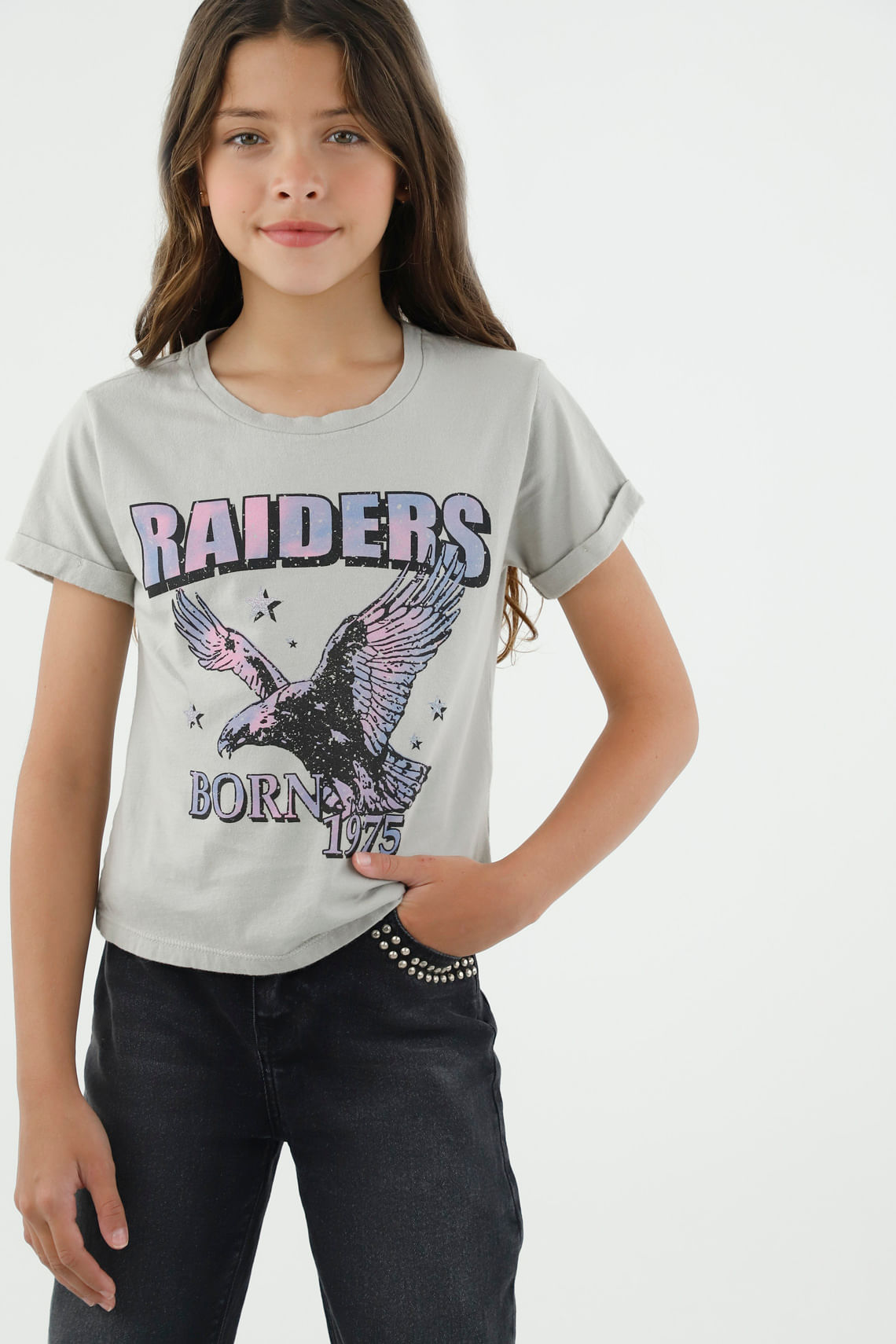 Camiseta gris estampada para niña