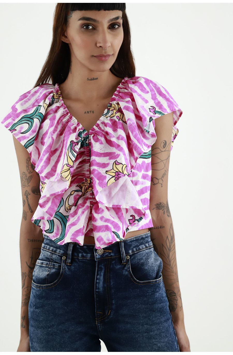 Camisa estampada con boleros para mujer