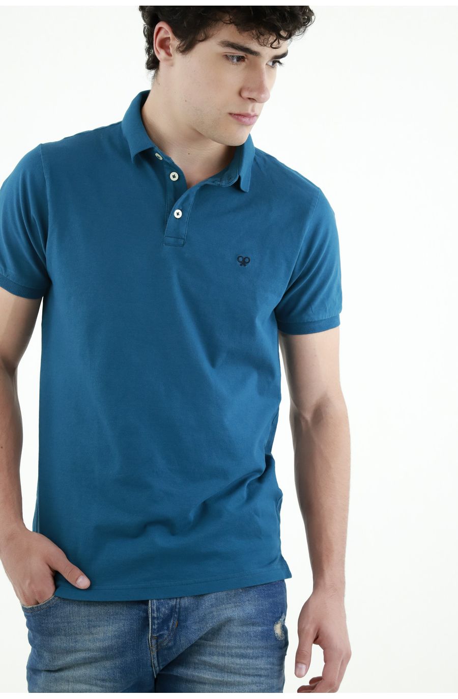 Polo azul Lycra-Algodón para hombre