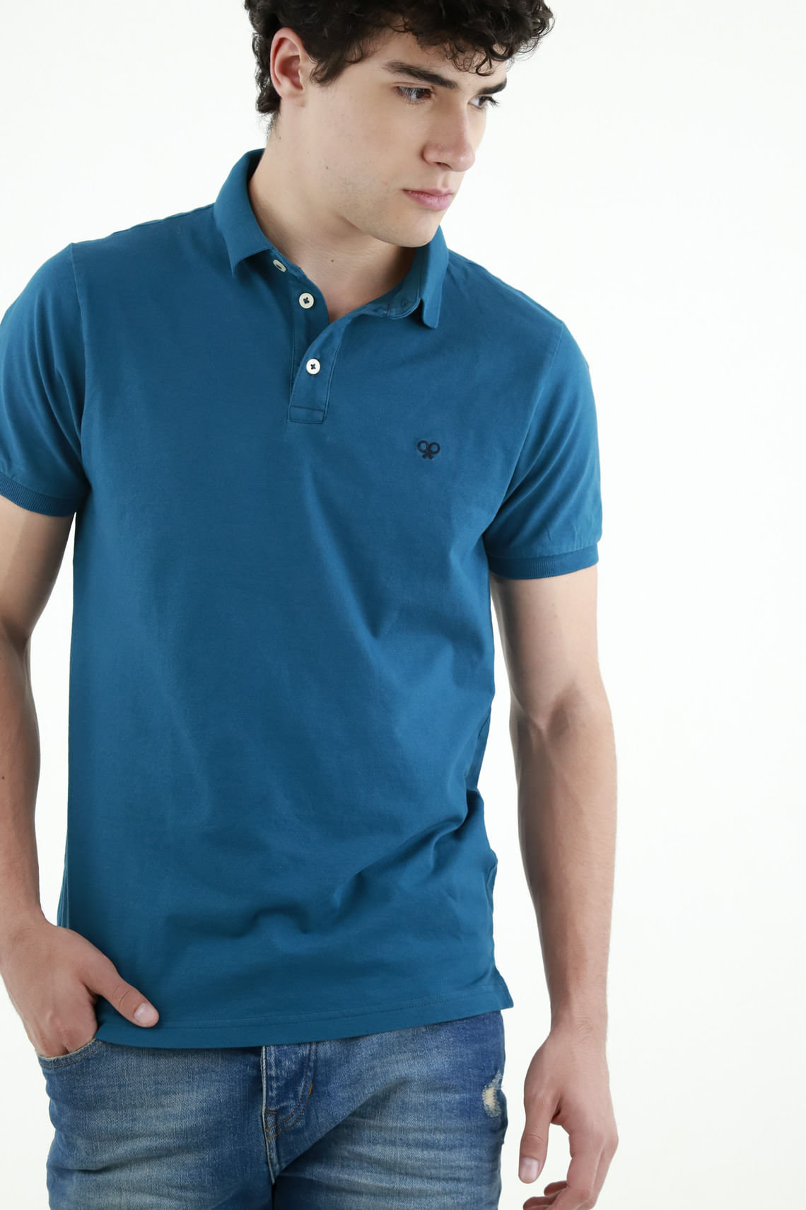 Polo azul Lycra-Algodón para hombre