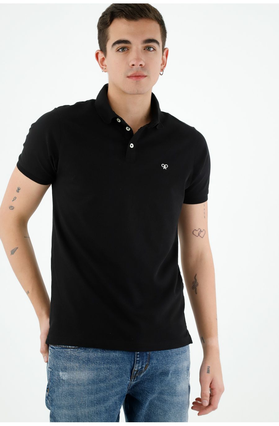 Polo negra Lycra-Algodón para hombre