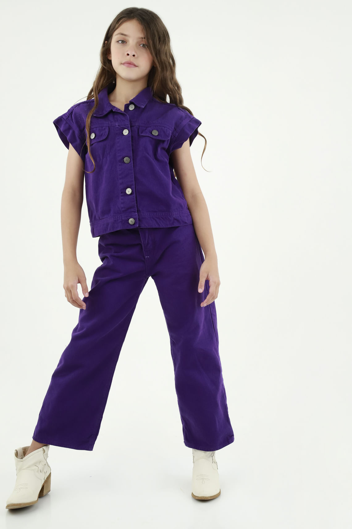 Chaleco manga corta morado para niña