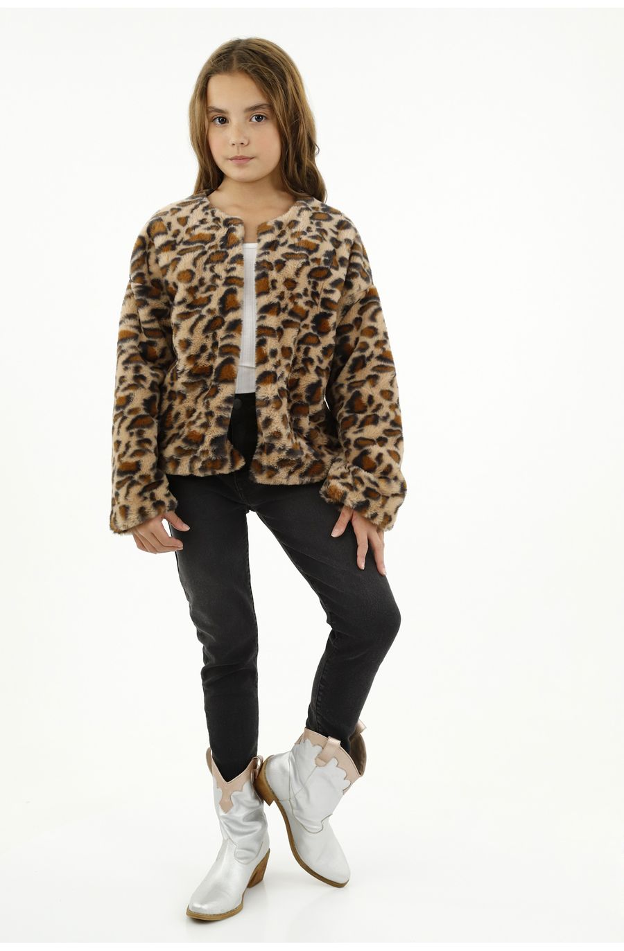 Chaqueta con efecto afelpado animal print para niña