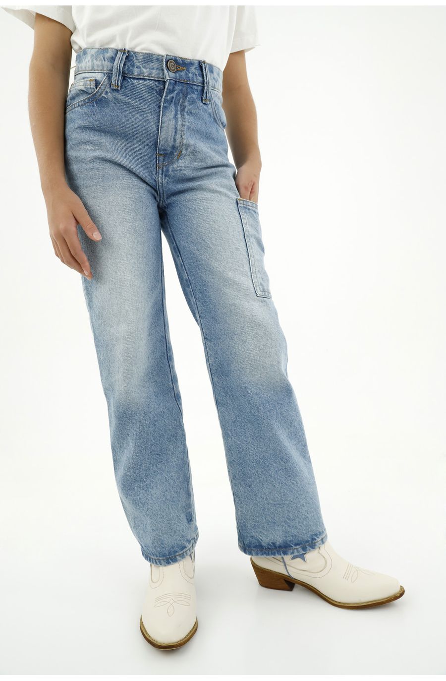 Jean tipo cargo azul para niña