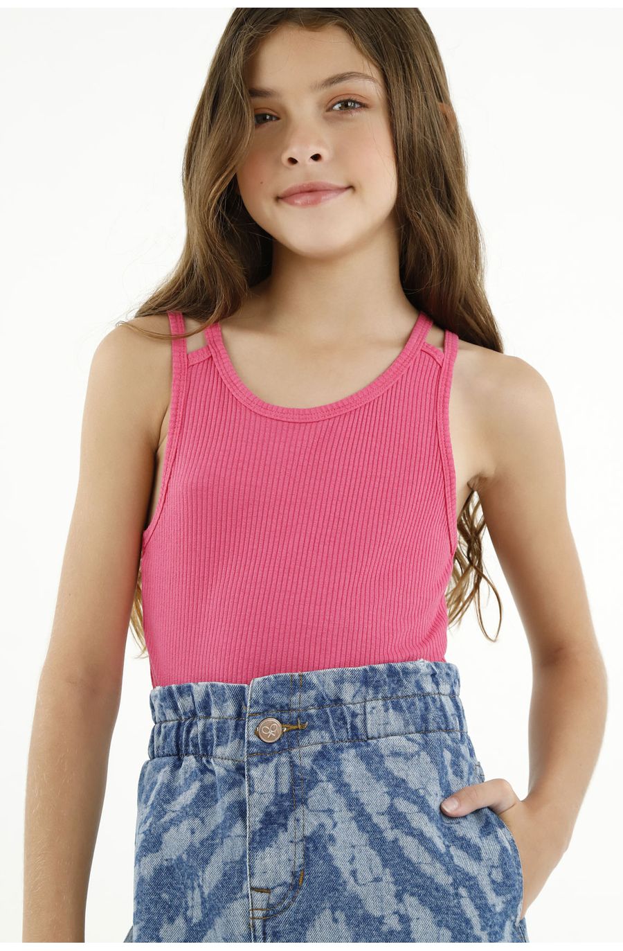 Camisa rosada manga sisa para niña