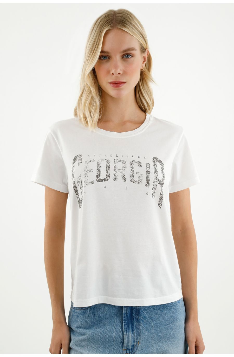 Camiseta semiajustada blanca para mujer