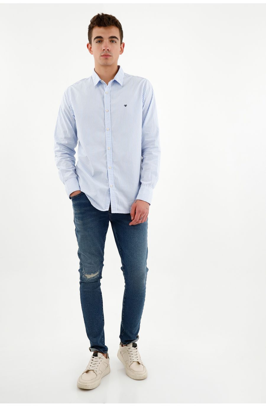 Camisa manga larga azul para hombre