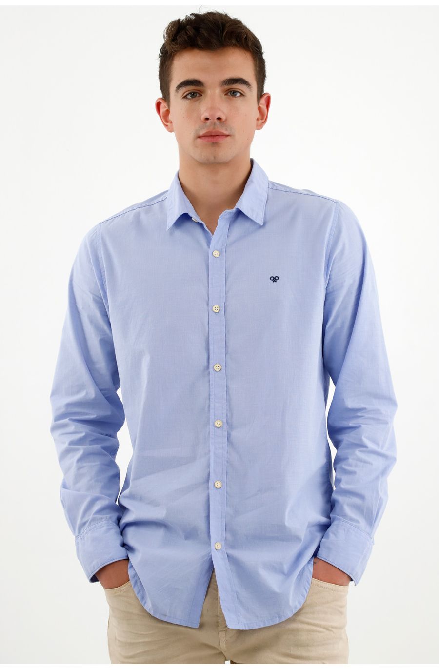 Camisa azul preteñida para hombre
