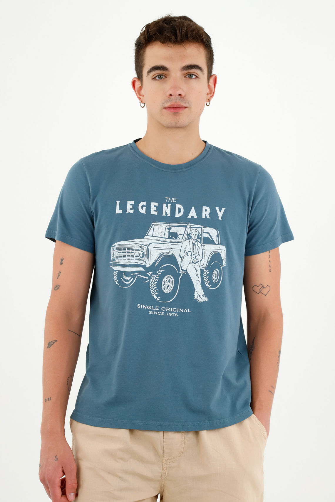 Camiseta azul estampada para hombre