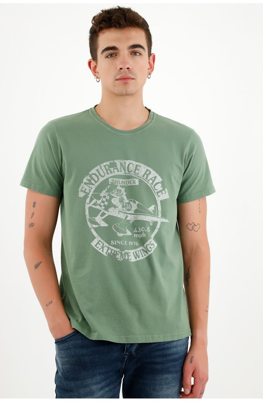 Camiseta verde estampada para hombre