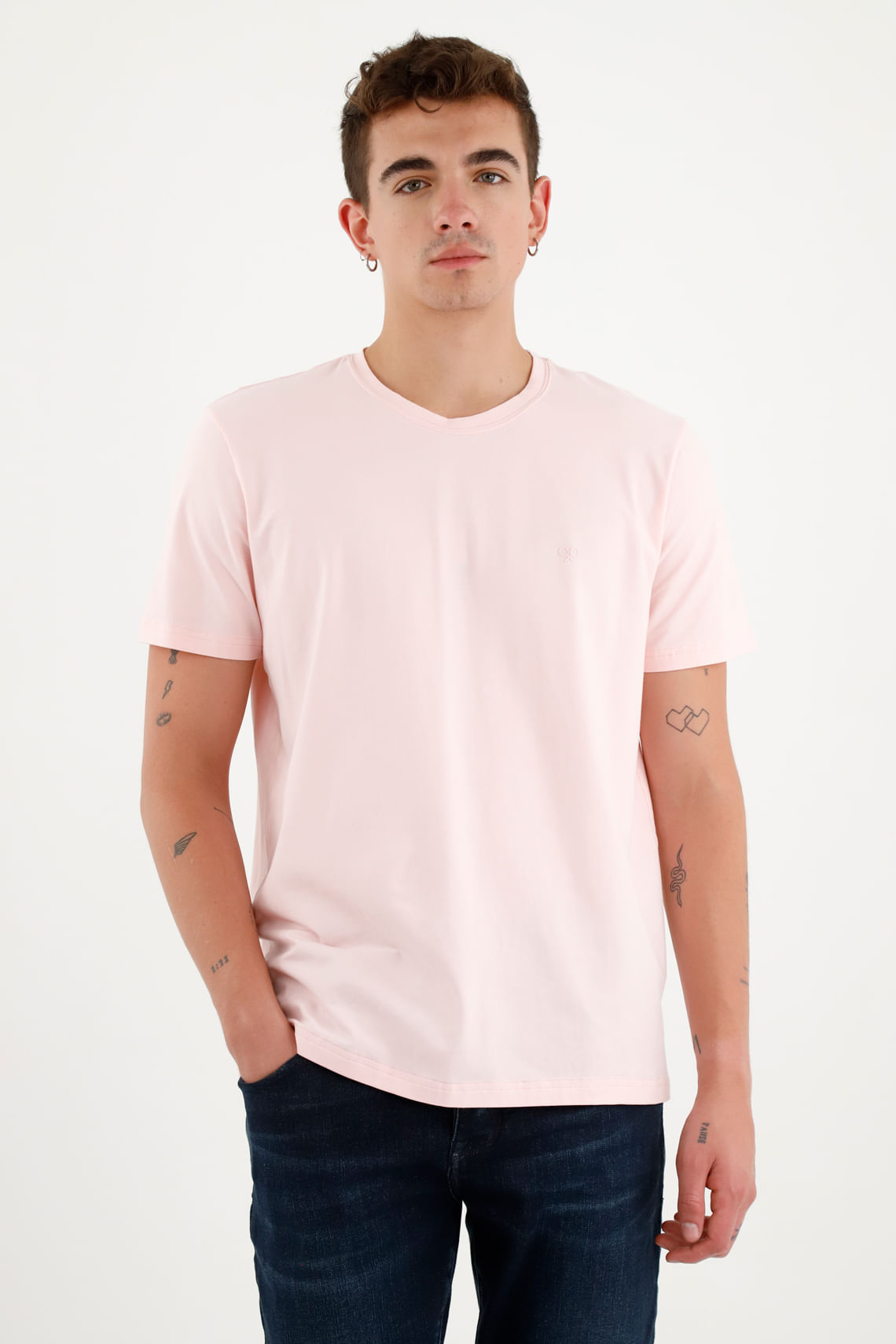 Camiseta rosada bordado punto corazón para hombre