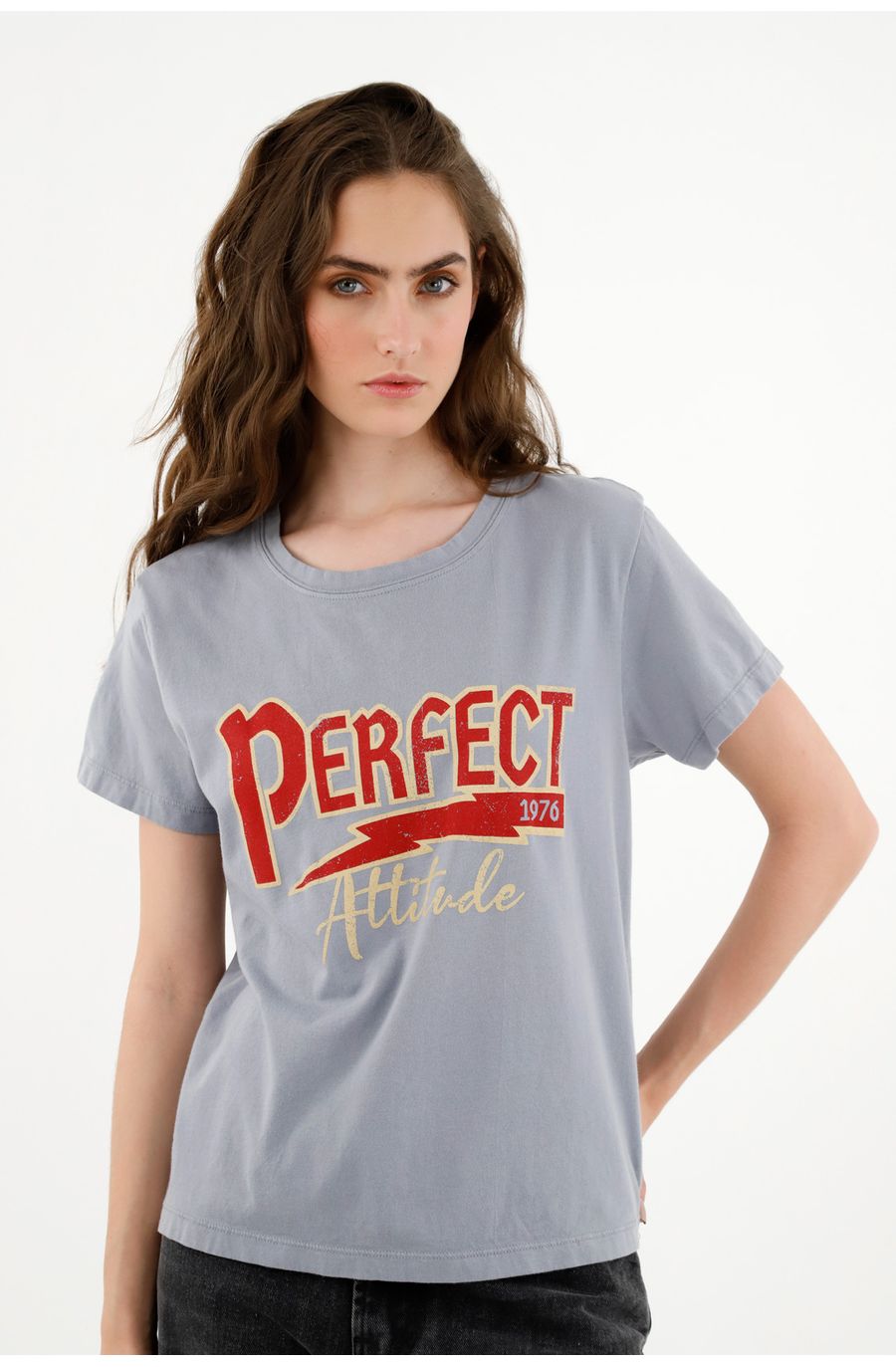 Camiseta con estampado frontal gris para mujer