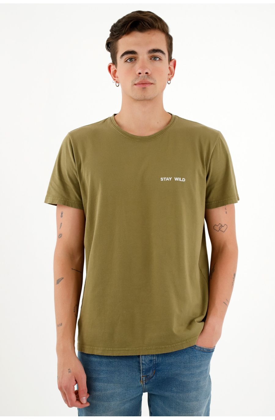 Camiseta cuello redondo verde para hombre