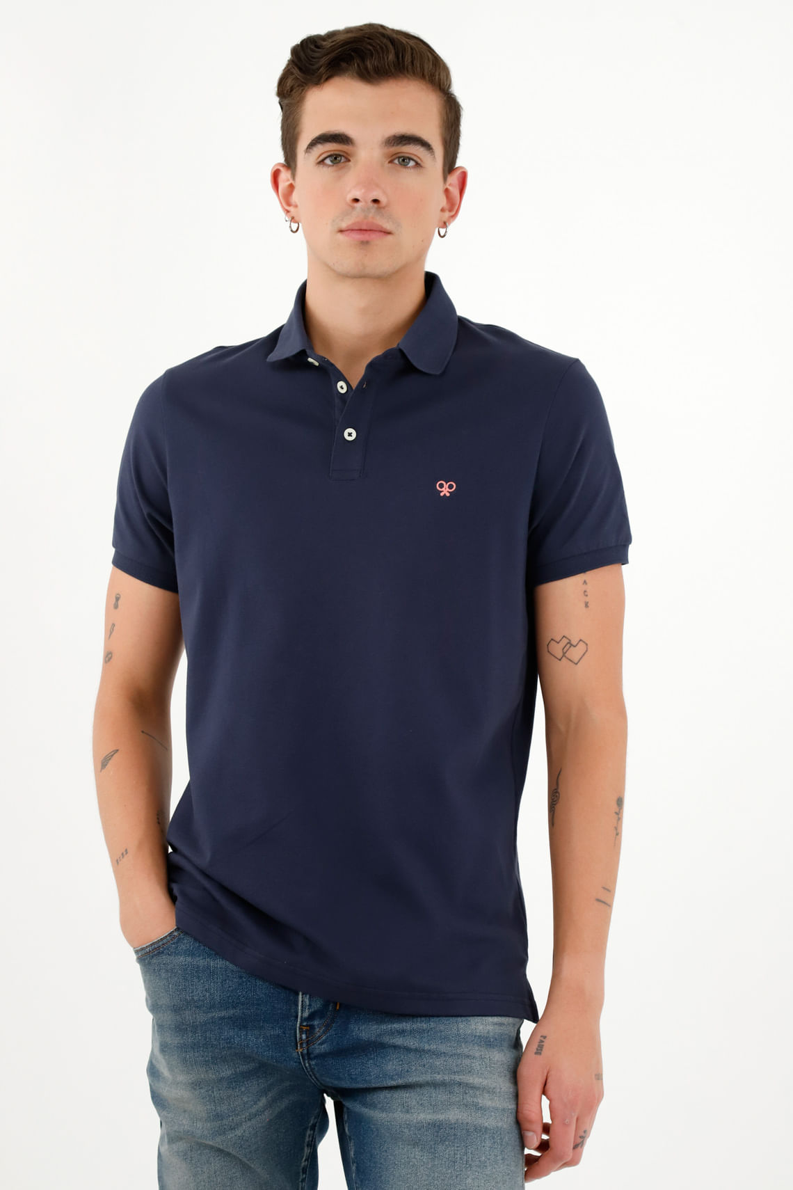 Polo azul Lycra-Algodón para hombre