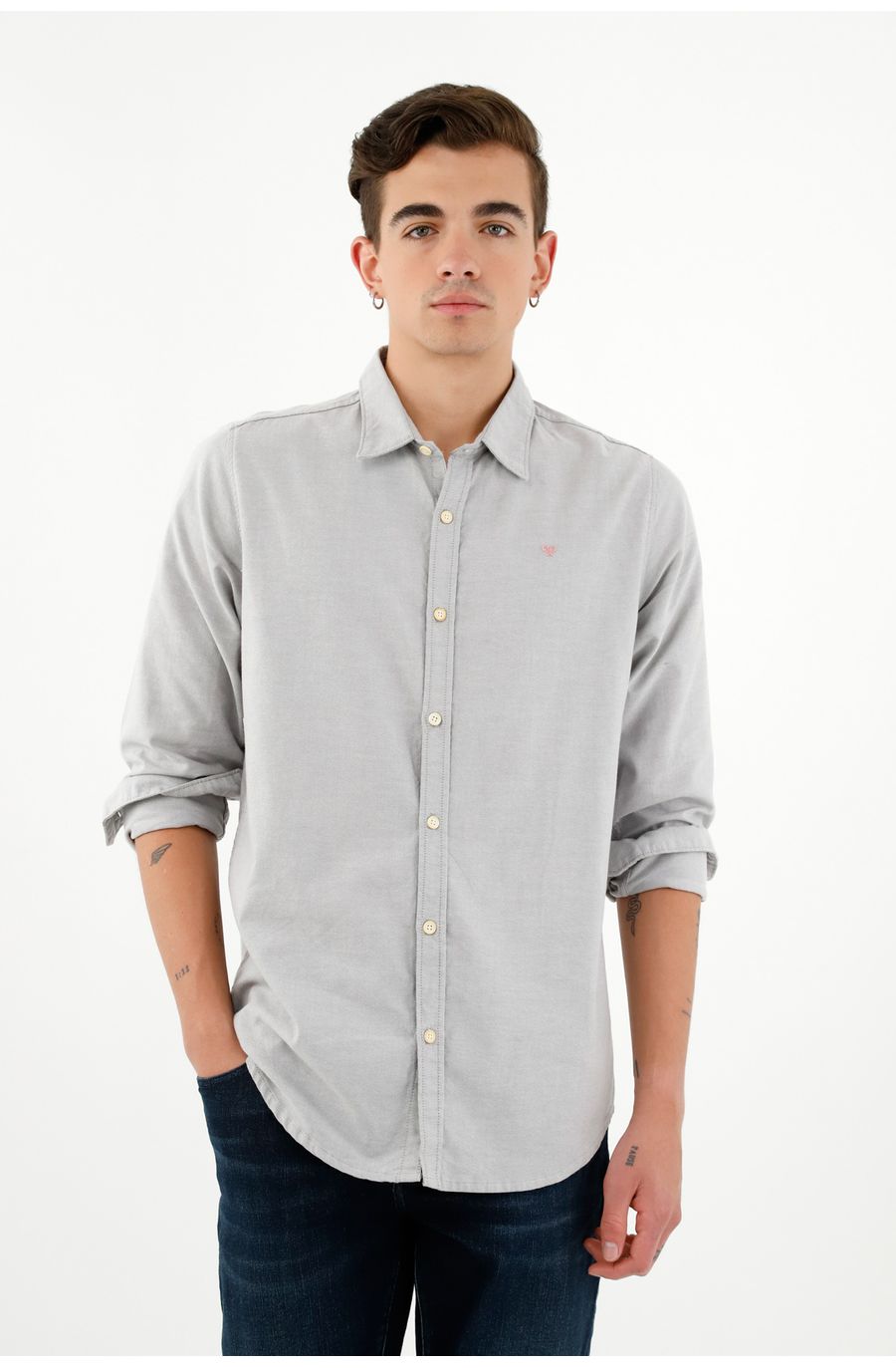 Camisa cuello francés gris para hombre