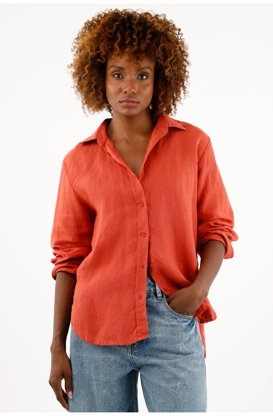 Camisa manga larga naranja para mujer
