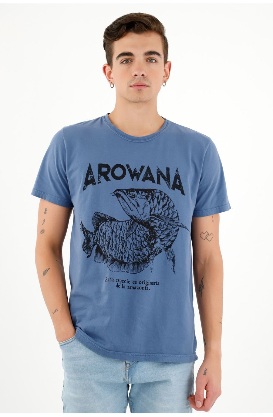 Camiseta azul estampada para hombre