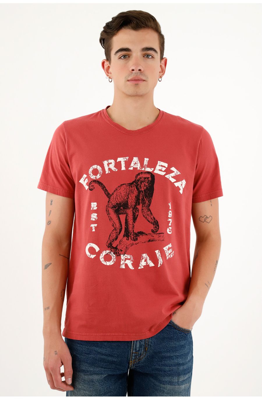 Camiseta roja estampada para hombre