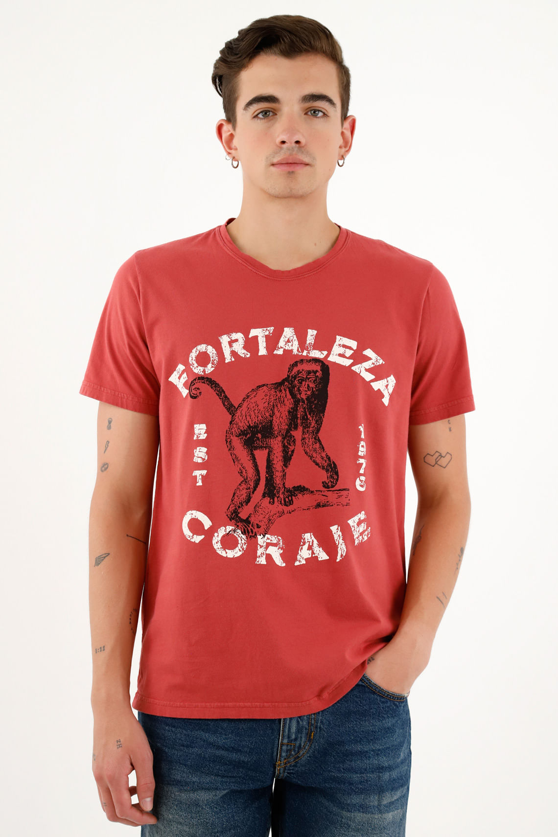 Camiseta roja estampada para hombre