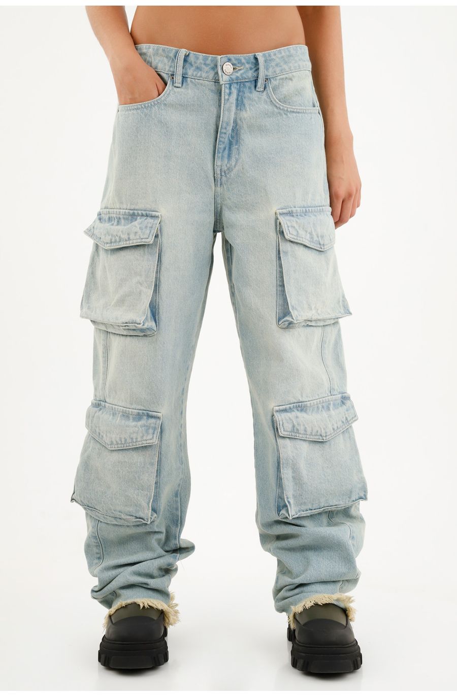 Jean estilo cargo azul para mujer