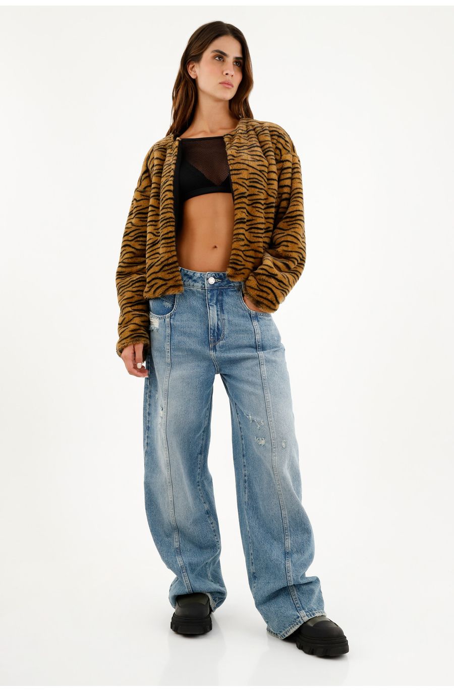 Chaqueta afelpada de animal print para mujer