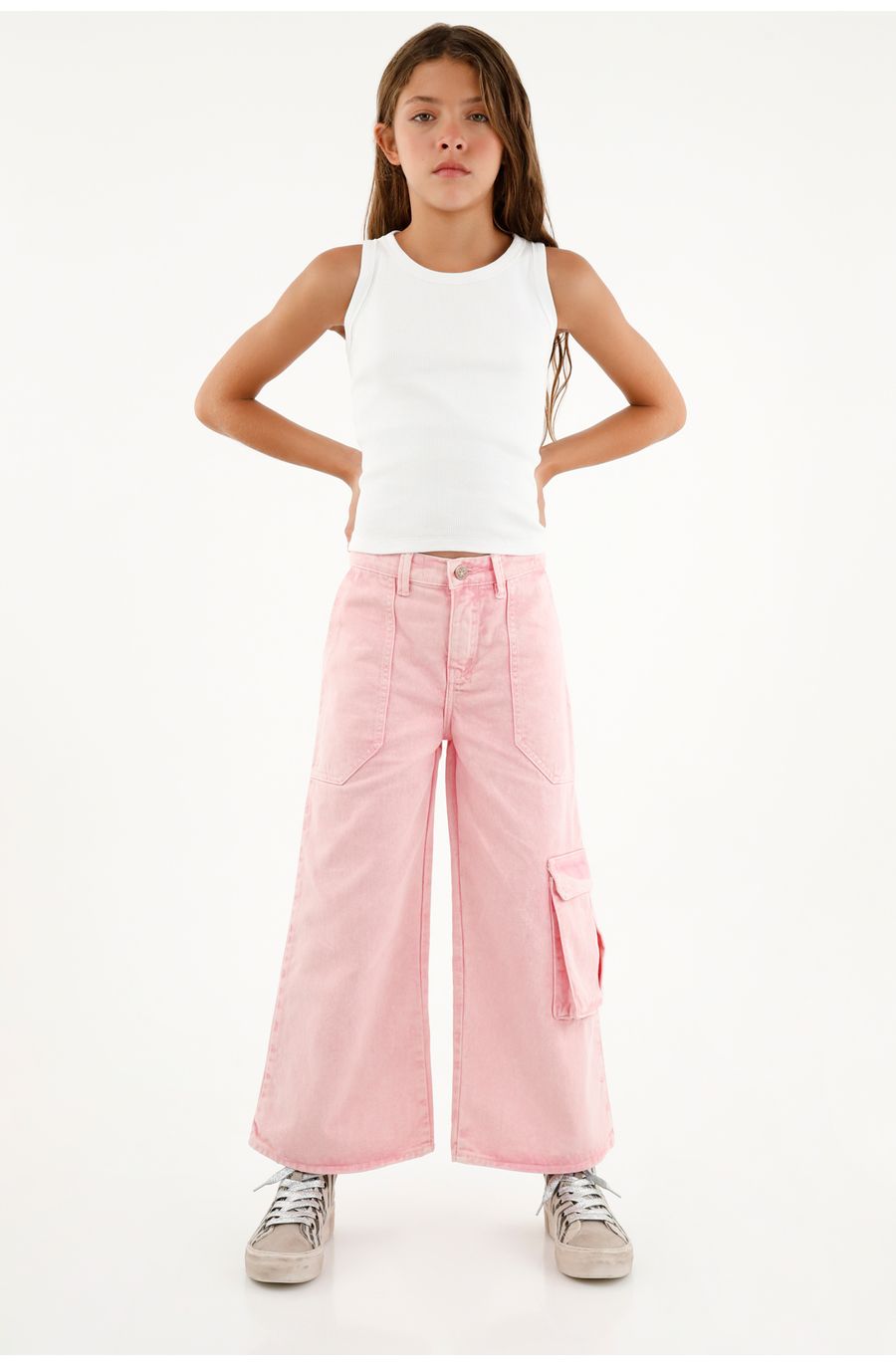 Jean Wide Leg rosado para niña
