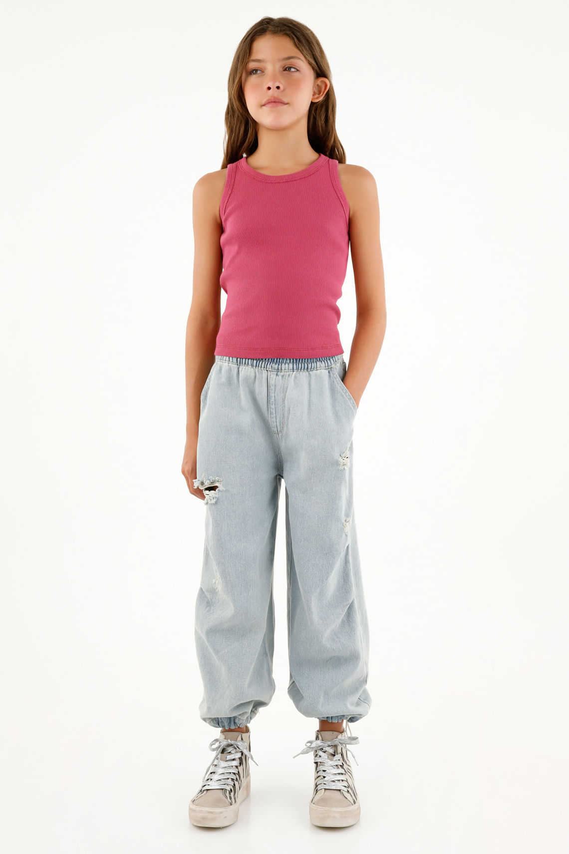 Jean tipo jogger azul para niña