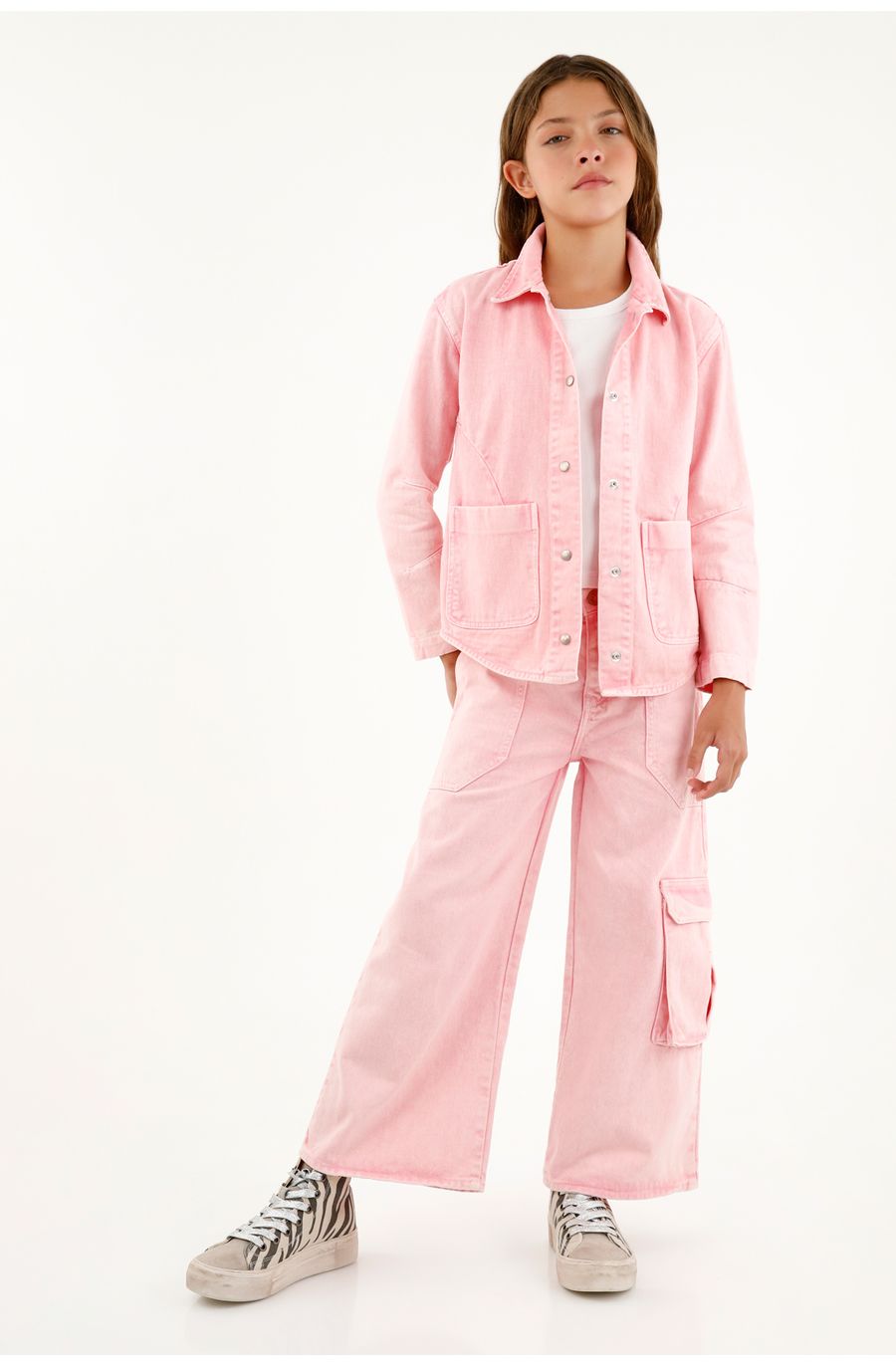 Chaqueta tipo camisa rosada para niña