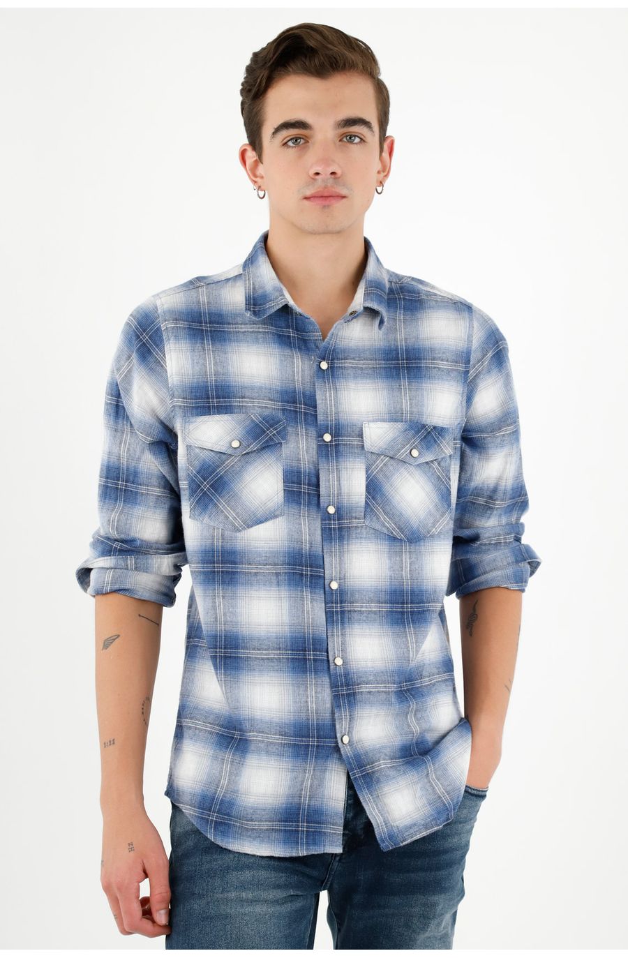 Camisa tipo leñadora azul para hombre