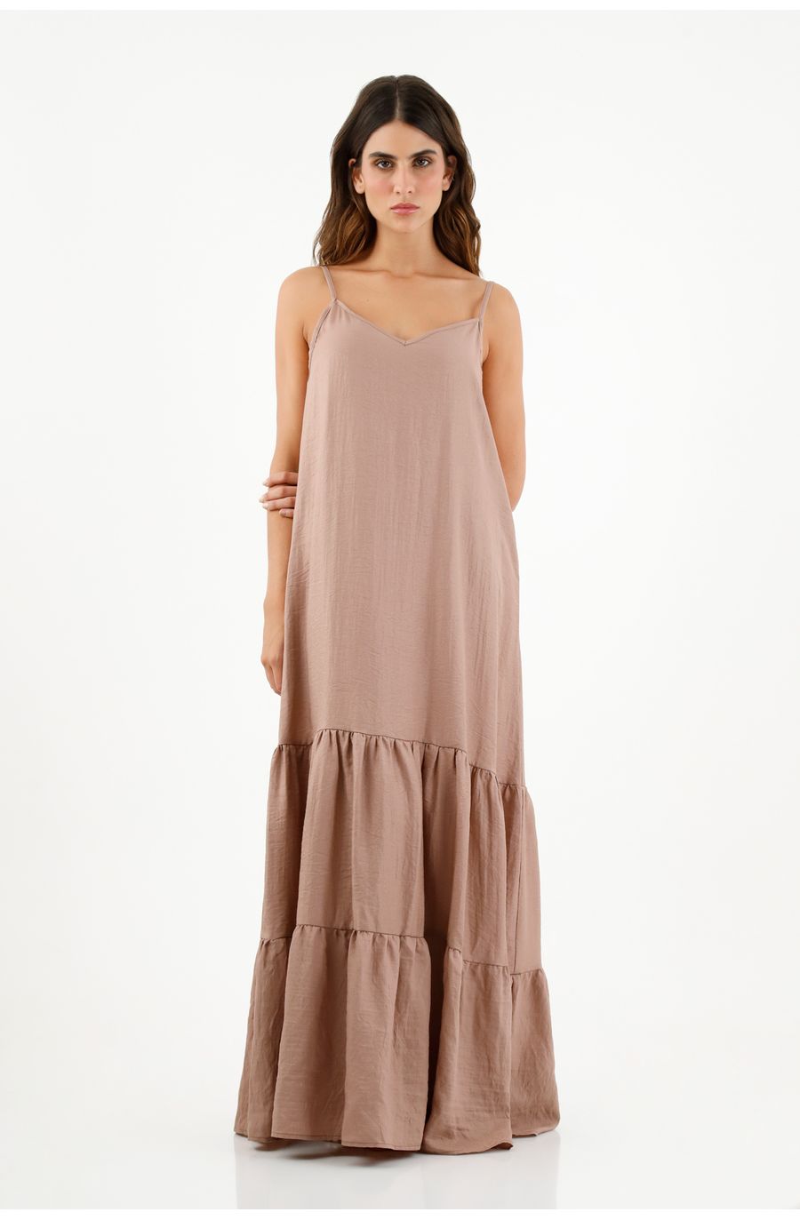 Vestido largo café con boleros para mujer