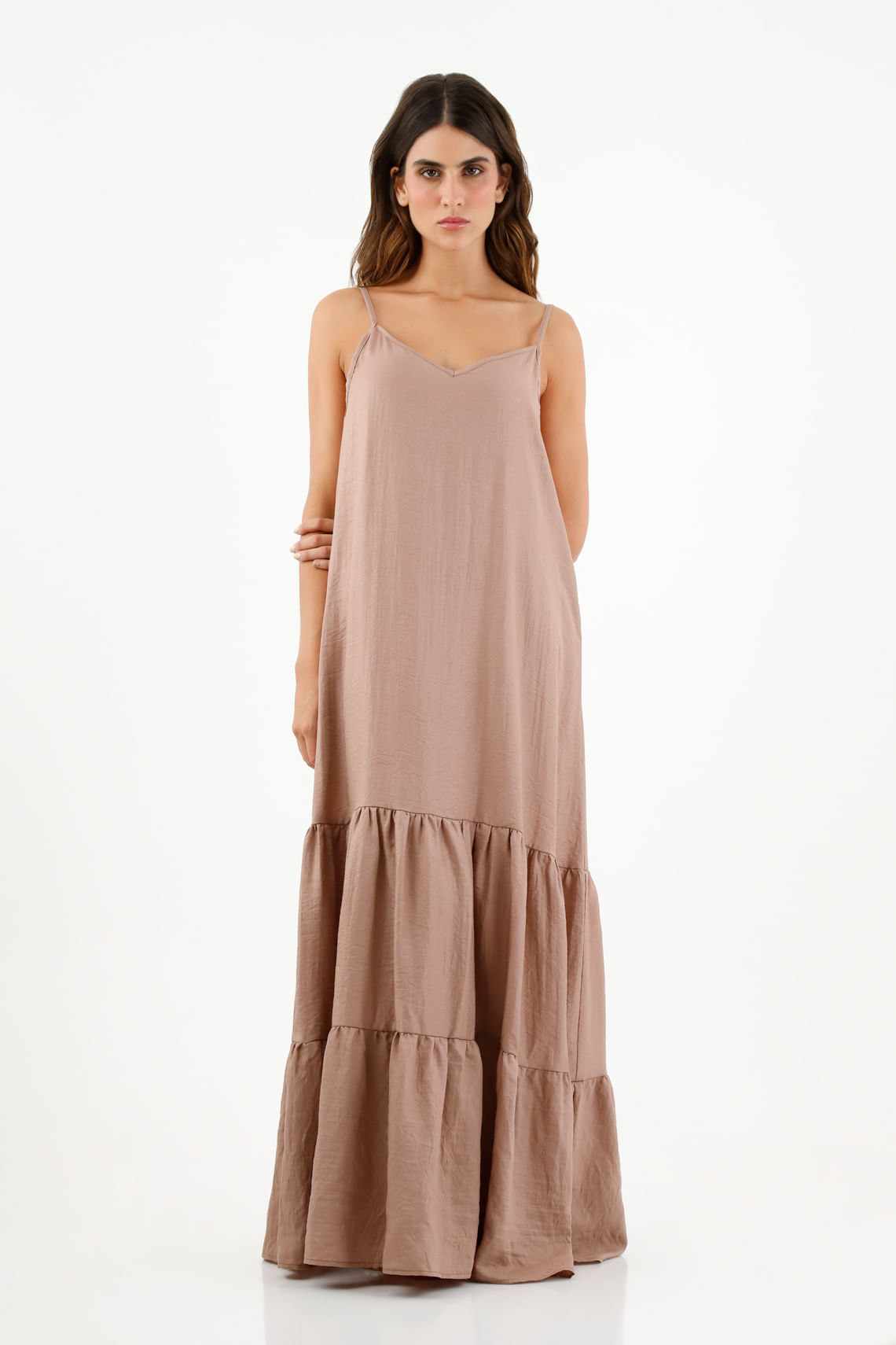Vestido largo café con boleros para mujer