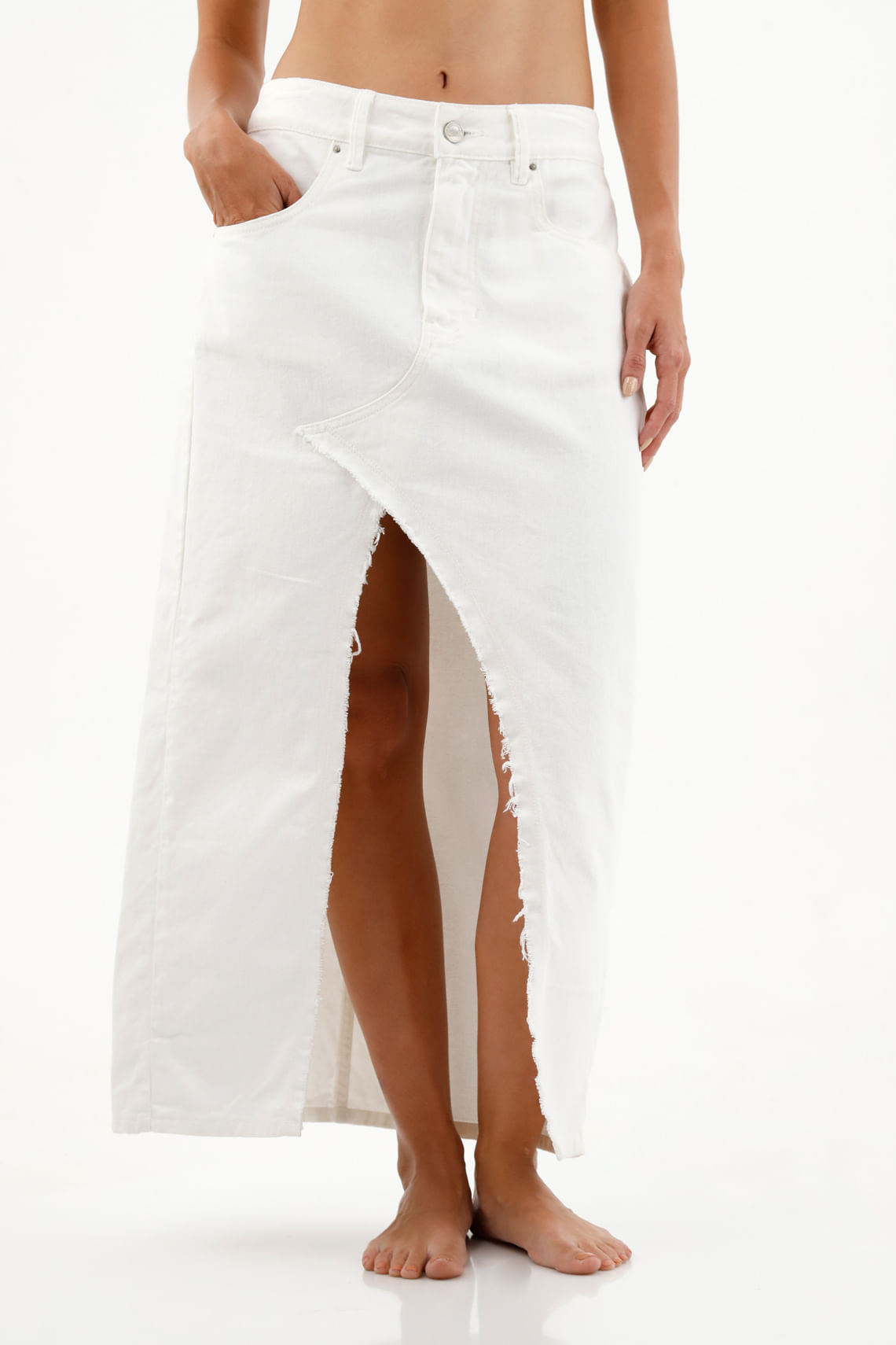 Falda larga en denim crudo para mujer