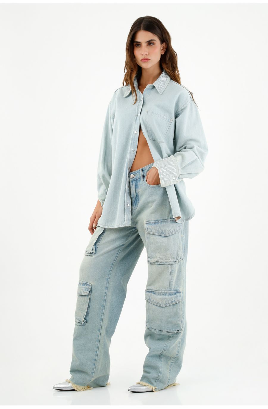 Chaqueta azul con apliques para mujer