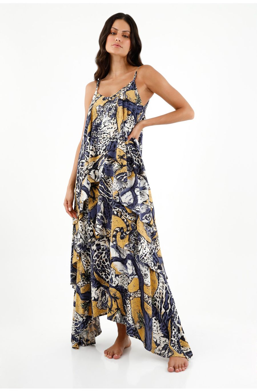 Vestido cuello en V estampado para mujer