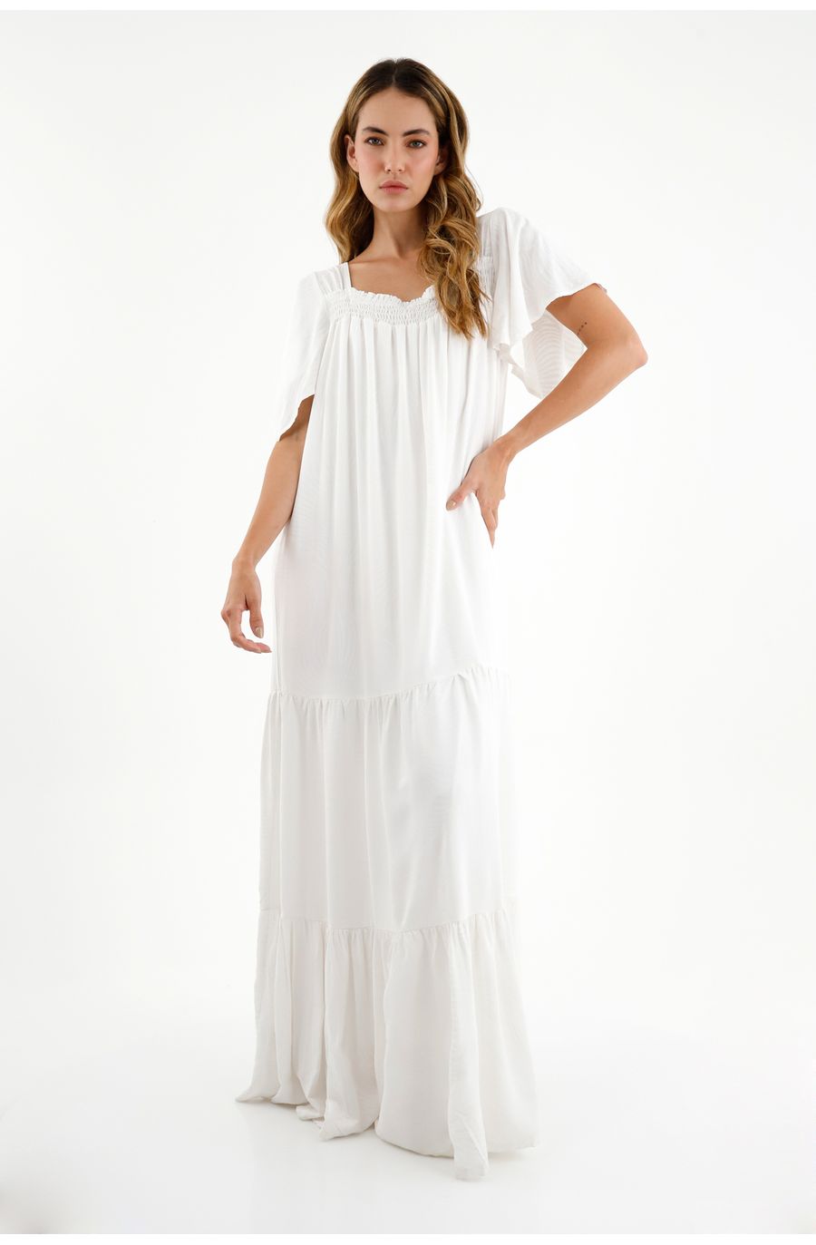Vestido con escote recto crudo para mujer