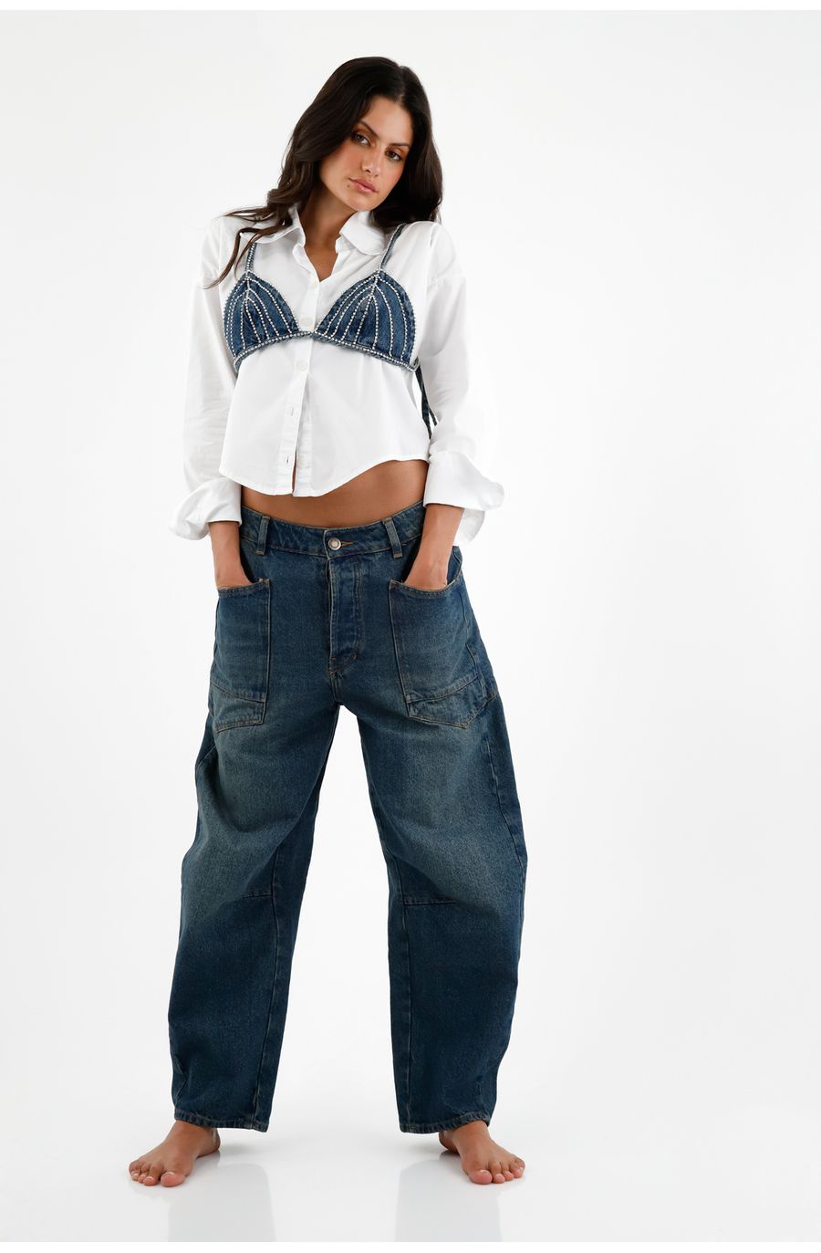 Camisa tipo top azul para mujer