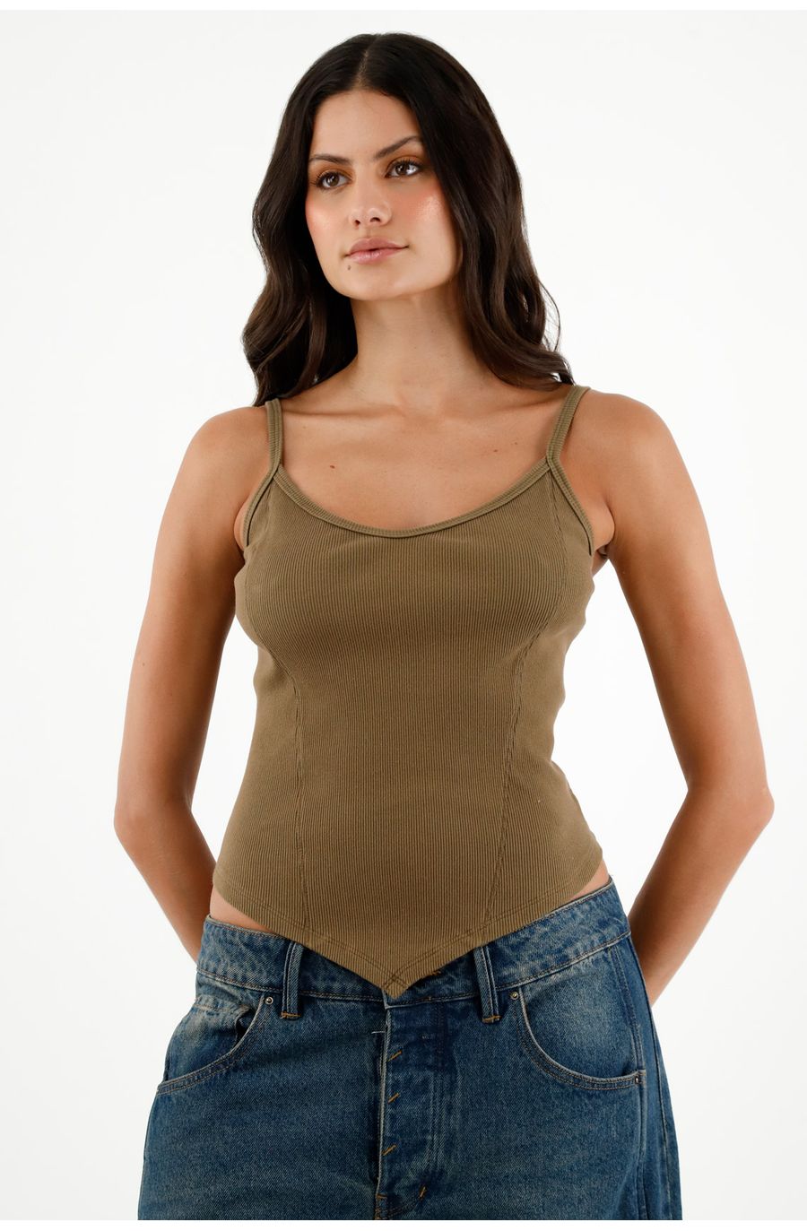 Camiseta café estilo corsé para mujer