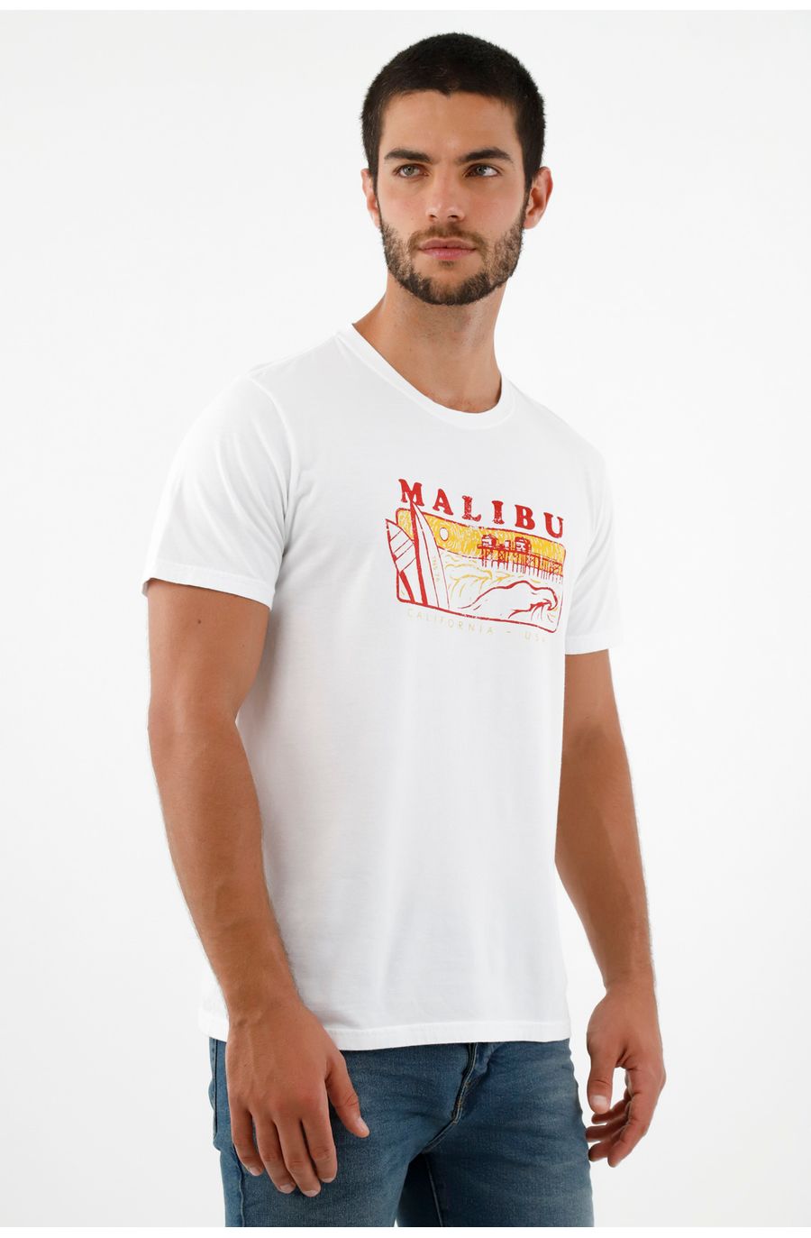 Camiseta blanca estampada en frente para hombre