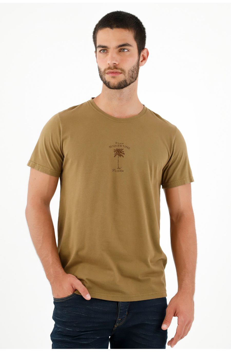 Camiseta café manga corta para hombre