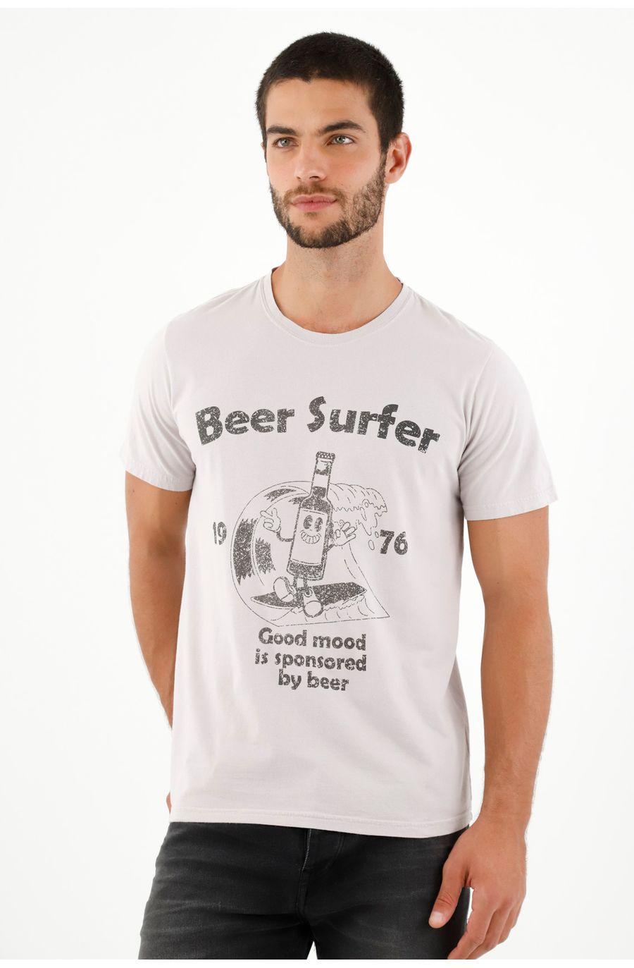 Camiseta gris estampada en frente para hombre