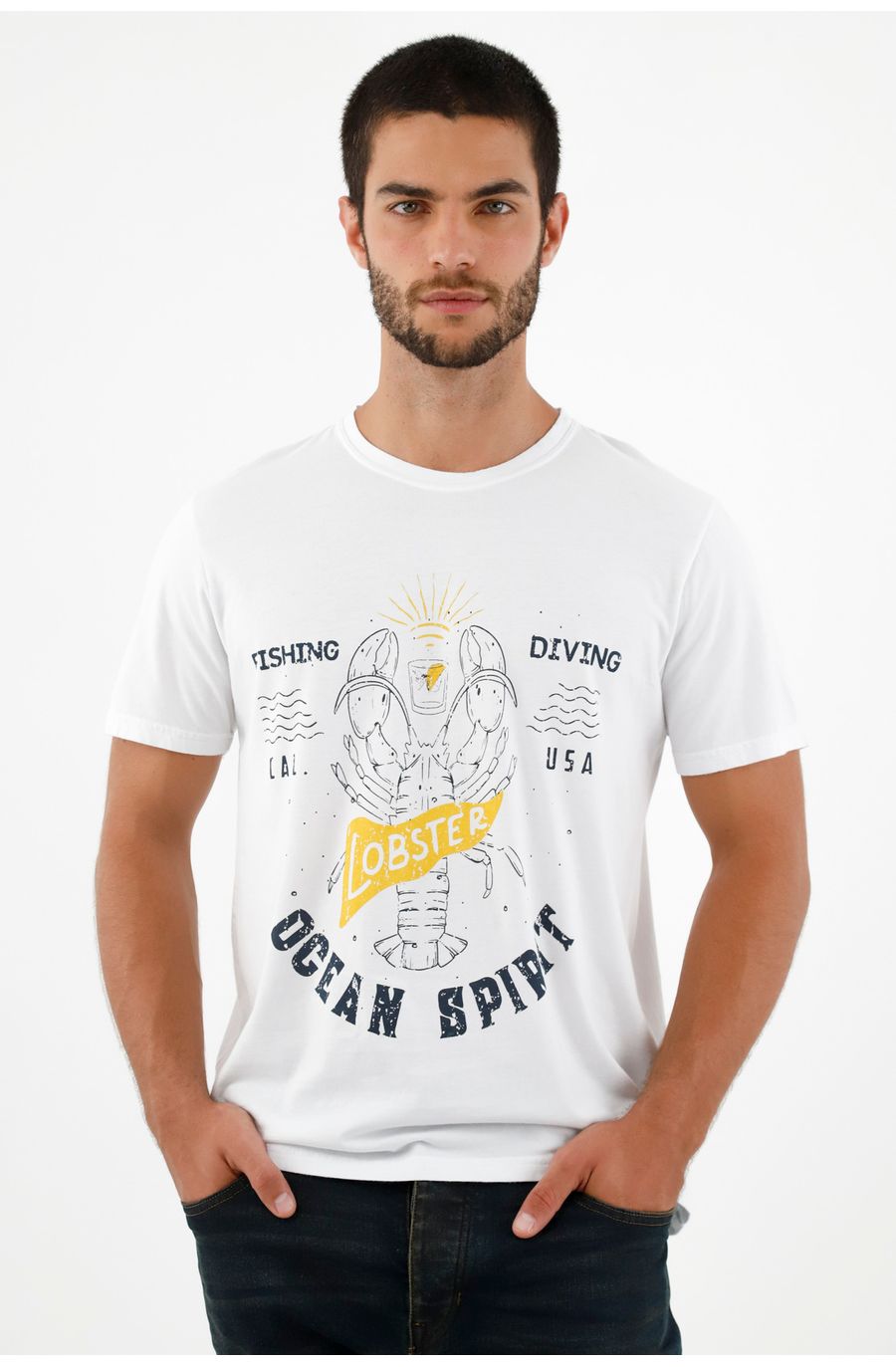 Camiseta blanca estampada en frente para hombre