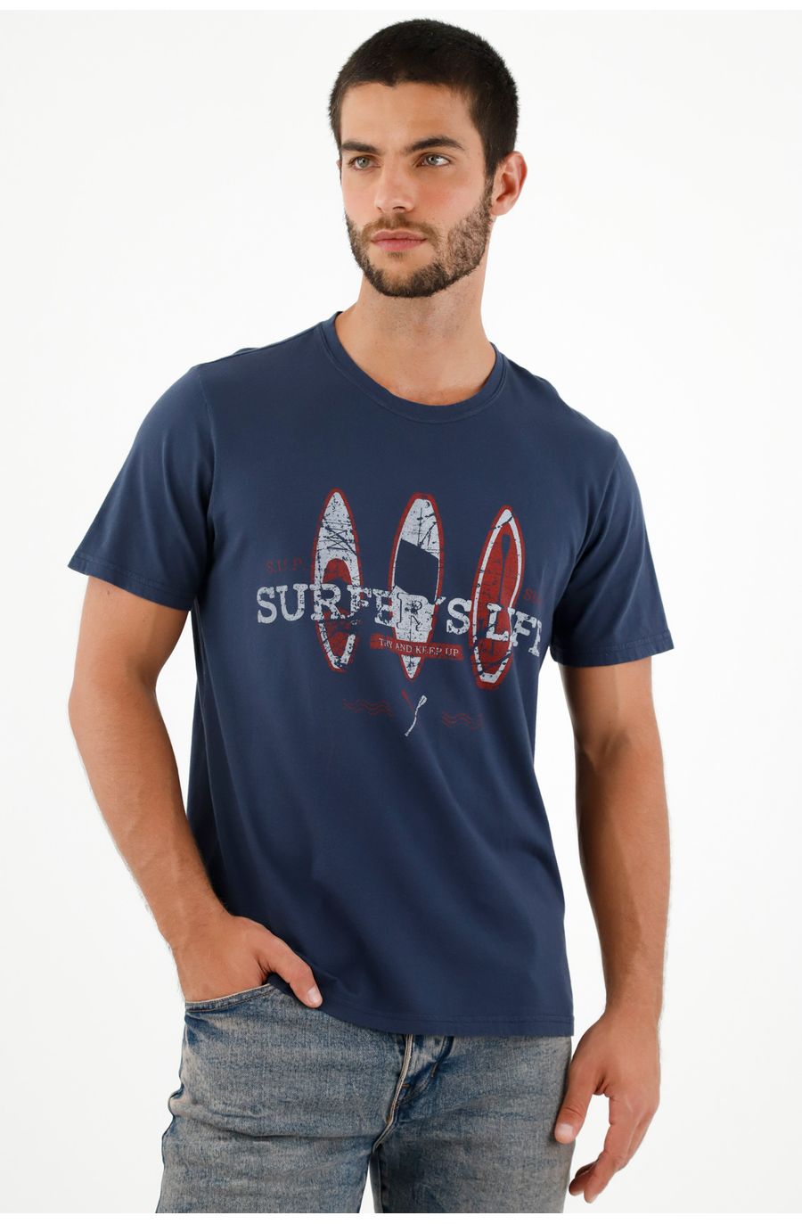 Camiseta azul estampada para hombre