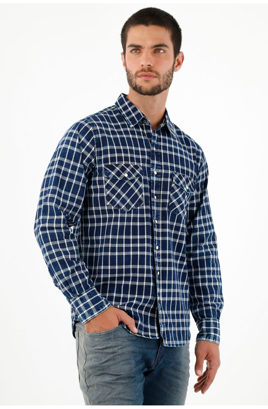 Camisa tipo leñadora azul para hombre