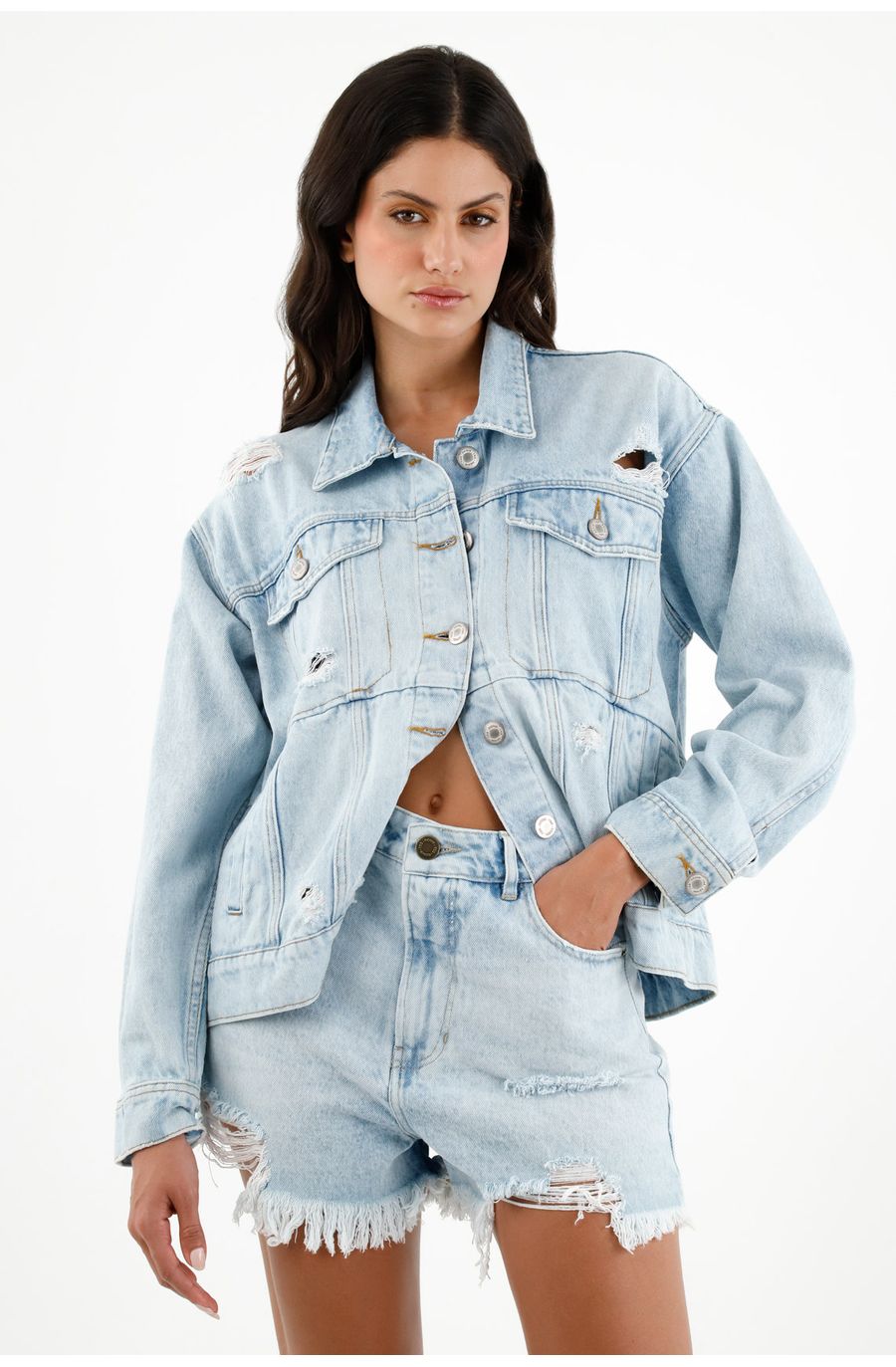 Chaqueta tipo cazadora azul para mujer