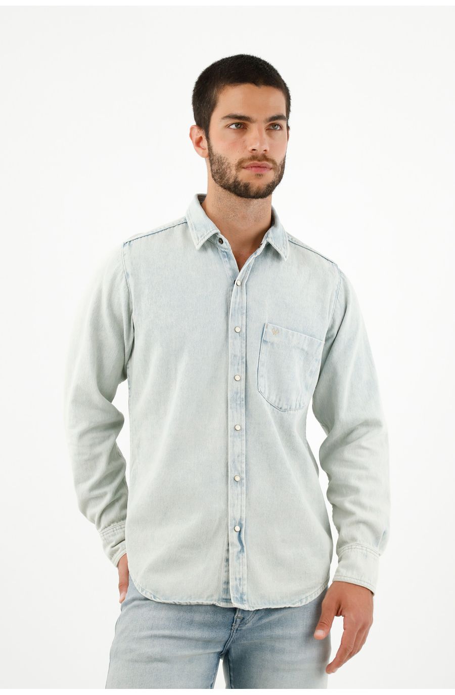 Camisa con bolsillo de parche azul para hombre